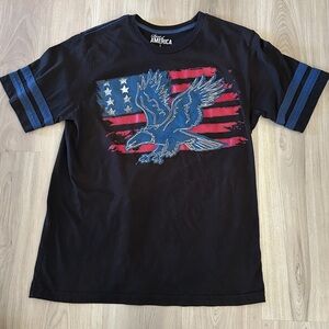 Spirit of America Cotton T-Shirt L Black Eagle Flag Casual Patriotic Everyday